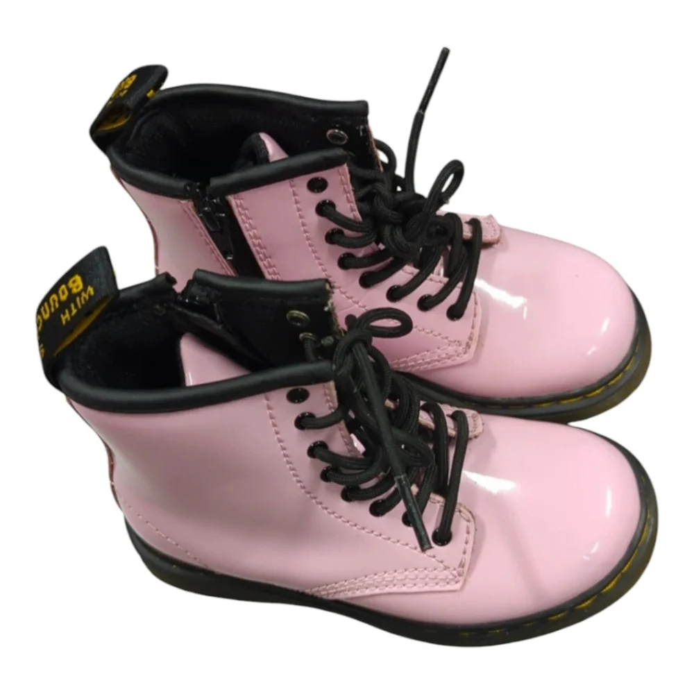 Dr Martens 1460T‎ Pink Shiny Patent Leather Combat Boots Girls Size8
